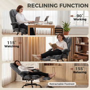 Reclining Office Chair with Adjustable Height and Footrest for Comfortable Home Working Grey Black Homcom