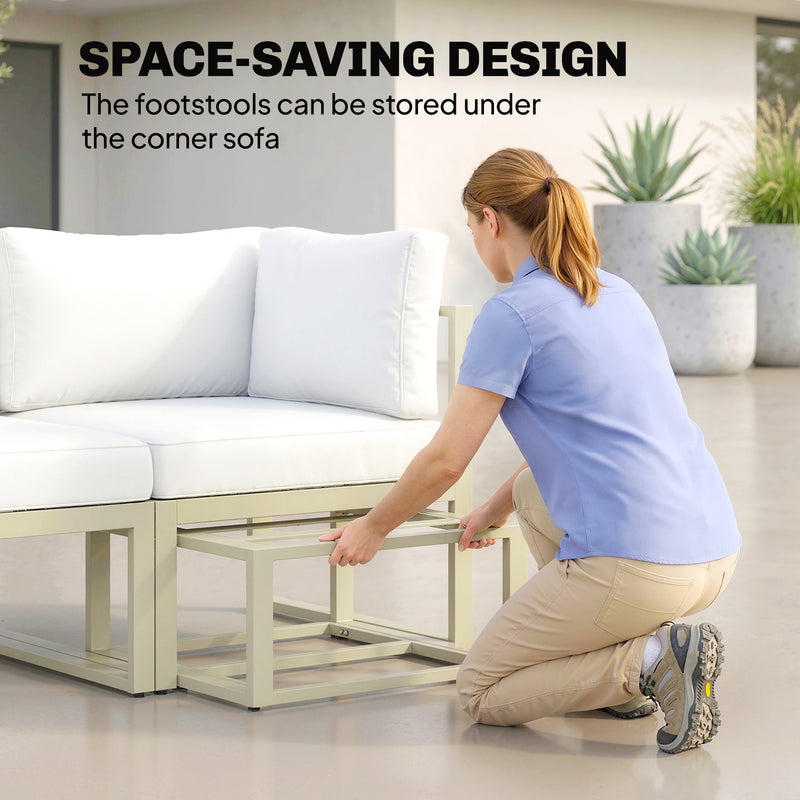 Garden Sofa Set with Daybed and Coffee Table for Flexible Outdoor Lounging, Cream White & Rose Gold Outsunny