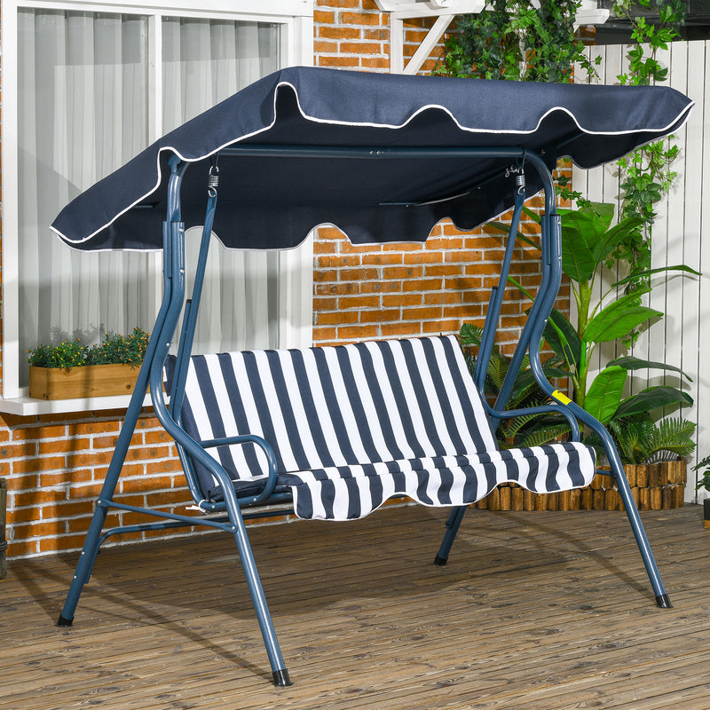 3 Seater Garden Swing Chair with Adjustable Canopy and Steel Frame for Outdoors, Blue Stripes