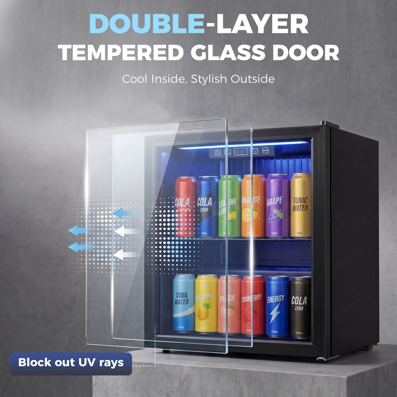 Drinks Fridge for 48 Cans with Adjustable Shelf and UV Glass Door Black