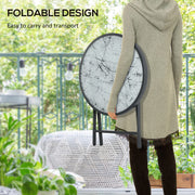 White Round Folding Garden Table with Marble Effect Top Small Outdoor Coffee Table