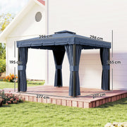 3x3m Metal Garden Gazebo with Curtains and Insect Netting for Outdoor Dining and Relaxing, Dark Blue Outsunny