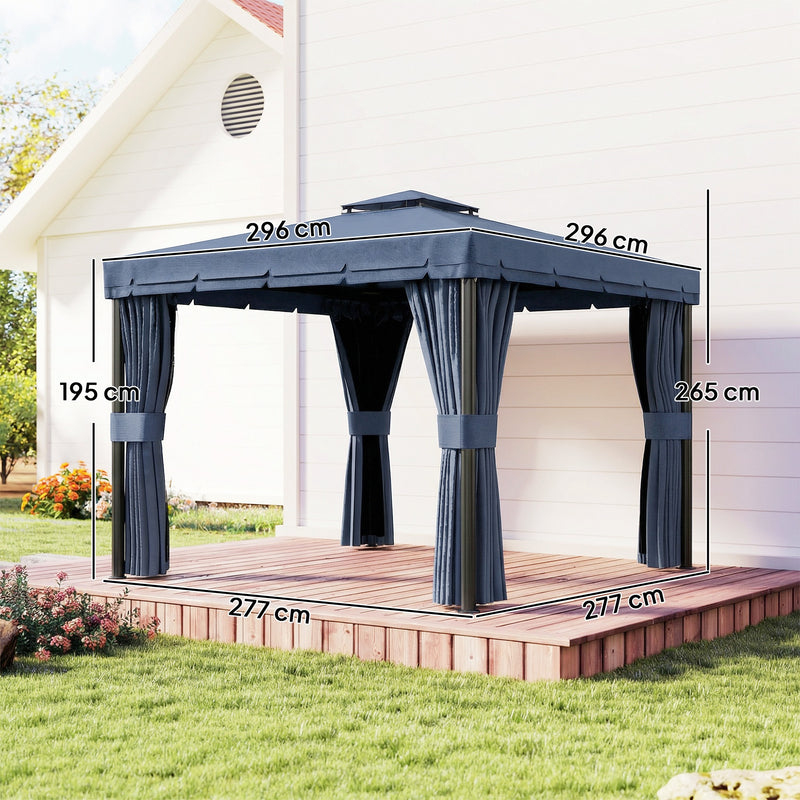3x3m Metal Garden Gazebo with Curtains and Insect Netting for Outdoor Dining and Relaxing, Dark Blue Outsunny