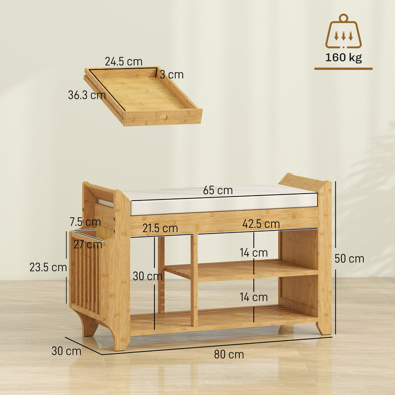 Hallway Shoe Storage Bench with Padded Seat and Side Compartment for Narrow Spaces Natural Cream
