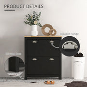 2 Drawer Wooden Shoe Cabinet With Flip Doors Fits 12 Pairs Ideal For Hallways, Black