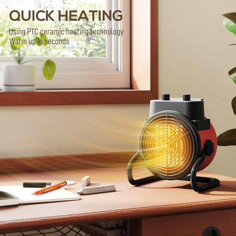 2000W Portable Ceramic Electric Heater with Adjustable Fan for Home or Office Red
