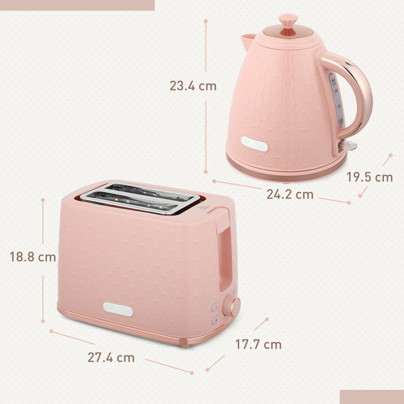 1.7L Fast Boil Kettle and 2 Slice Toaster Set with Auto Shut Off Ideal for Busy Mornings, Light Pink