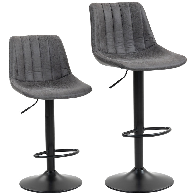 Set of 2 Leathaire Bar Stools with Backrest for Kitchen or Home Bar Charcoal Grey
