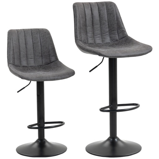 Set of 2 Leathaire Bar Stools with Backrest for Kitchen or Home Bar Charcoal Grey
