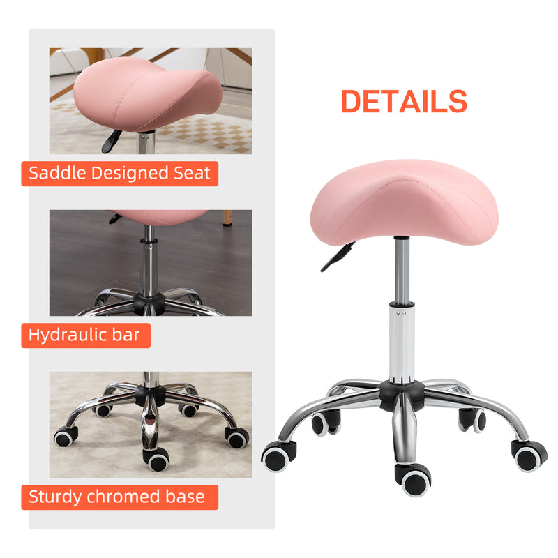 Height Adjustable Saddle Stool For Salon Massage Or Spa With Faux Leather Seat Pink