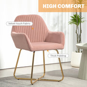 Upholstered Accent Armchair with Gold Metal Legs Ideal for Living Room or Bedroom Pink