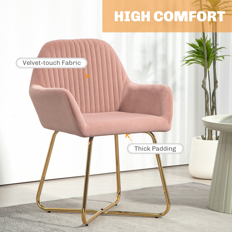 Upholstered Accent Armchair with Gold Metal Legs Ideal for Living Room or Bedroom Pink