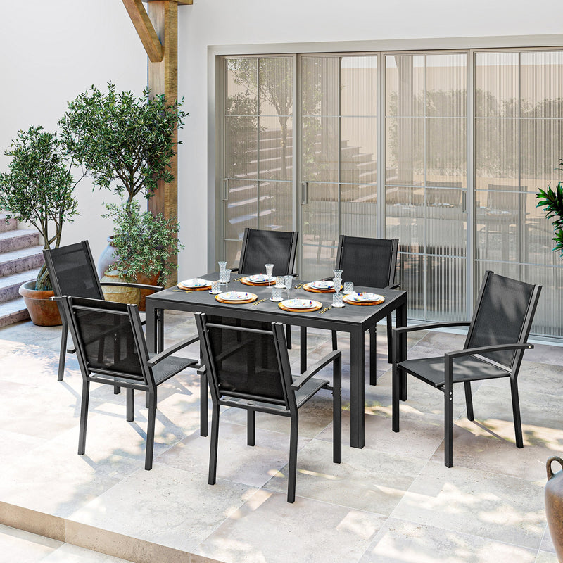 6 Seater Outdoor Dining Set with Wood Effect Table Ideal for Patios, Black