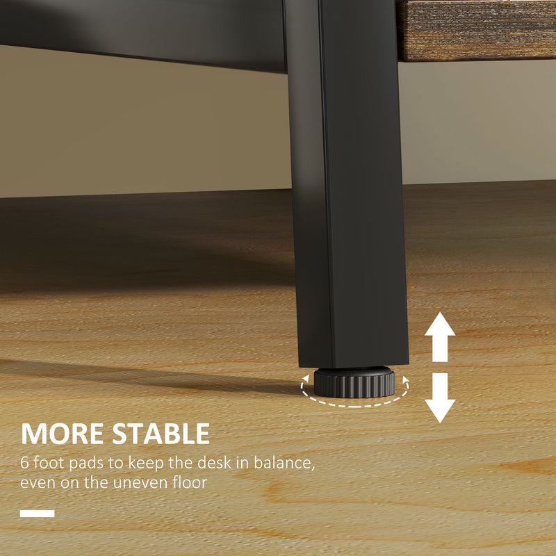 Industrial Style Brown and Black Work Desk with Storage Shelves for Home Office Use