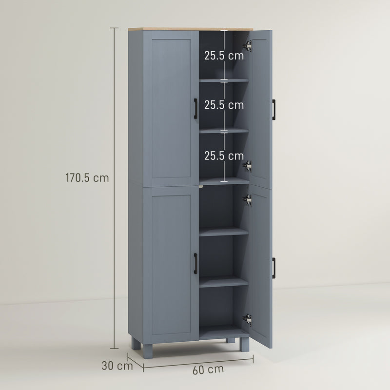 Freestanding Kitchen Pantry Cabinet with Adjustable Shelves for Storage, Grey Wood Effect