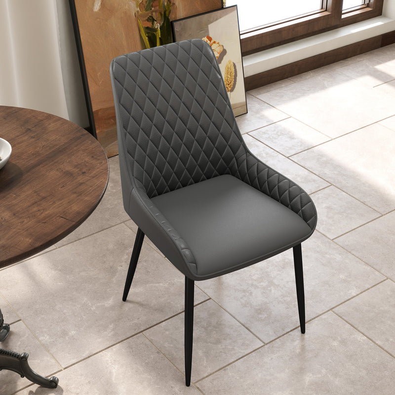 Set of 4 Quilted PU Leather Dining Chairs with Metal Legs for Modern Home Dining Grey
