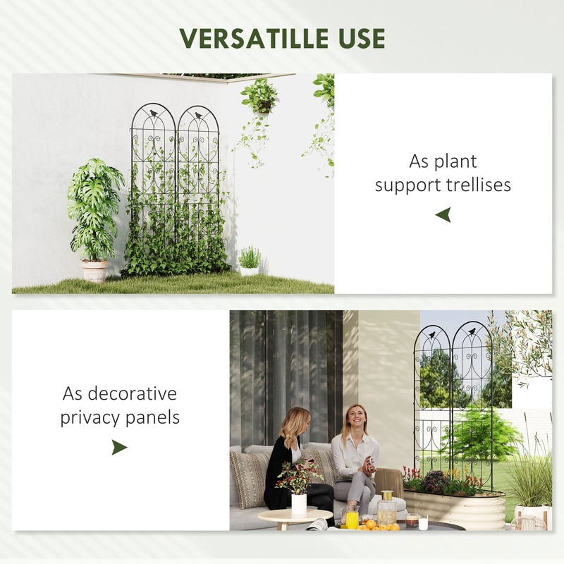 Garden Trellis Set of 2 for Climbing Plant Support and Privacy Screen Black Outsunny