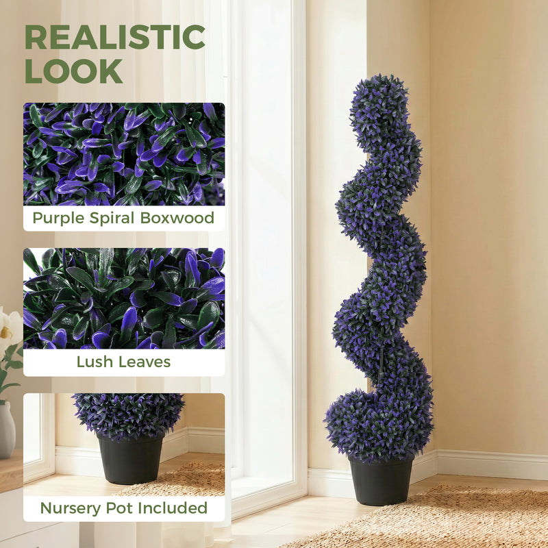 Artificial Spiral Topiary Trees Set of 2 for Easy Outdoor Colour and No Maintenance Purple Homcom
