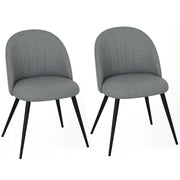 Set of 2 Grey Velvet Dining Chairs with Padded Seat and Metal Legs for Home