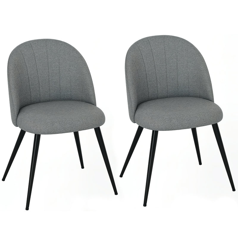 Set of 2 Grey Velvet Dining Chairs with Padded Seat and Metal Legs for Home