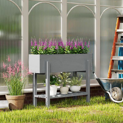 Grey Wooden Two Tier Raised Garden Planter for Flowers and Herbs by Outsunny