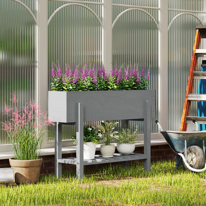 Grey Wooden Two Tier Raised Garden Planter for Flowers and Herbs by Outsunny