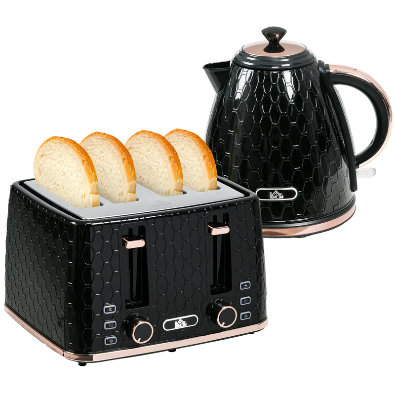 Fast Boil Kettle and 4 Slice Toaster Set with Adjustable Browning Control Black