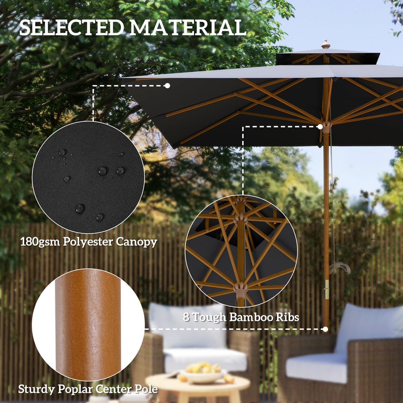 Black 3x3m Garden Parasol with Double Tier Canopy for Sun Protection by Outsunny