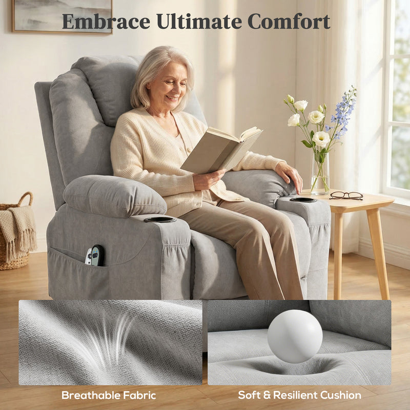 Riser Recliner Chair with Power Lift Massage and Heat for Easy Standing Light Grey AOSOM