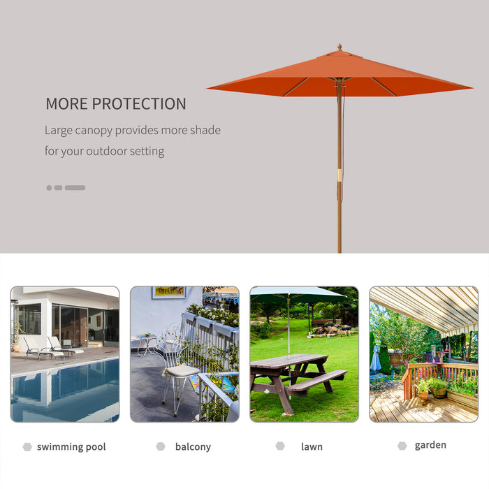 2.5m Wooden Garden Parasol Orange Sun Shade Outdoor Patio Umbrella by Outsunny