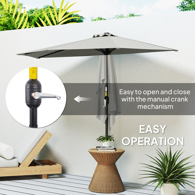 Light Grey Half Round Parasol Umbrella for Small Gardens and Balconies by Outsunny