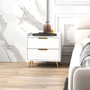 White Elegant Two Drawer Bedside Table for With Gold Legs and Handles by HOMCOM