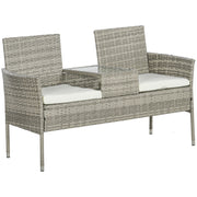 Grey 2 Seater Rattan Garden Chair With Built In Table For Patio Or Balcony