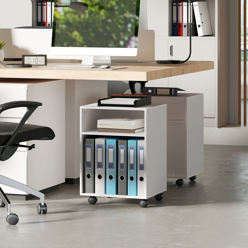 Printer Stand with Shelves and Lockable Wheels for Small Home Office Storage White Homcom