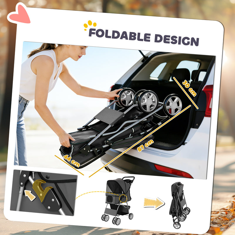 Foldable Pet Stroller With 360 Swivel Wheels And Reflective Strips For Dogs And Cats Dark Grey