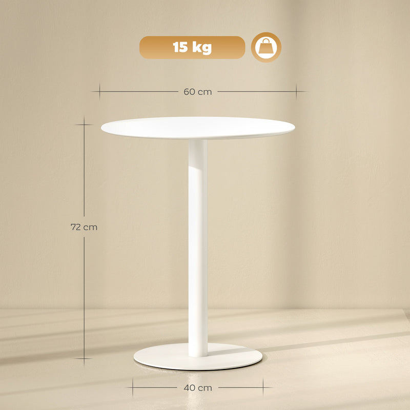 Round Dining Table with Steel Base Ideal for Kitchen or Living Room Use White AOSOM