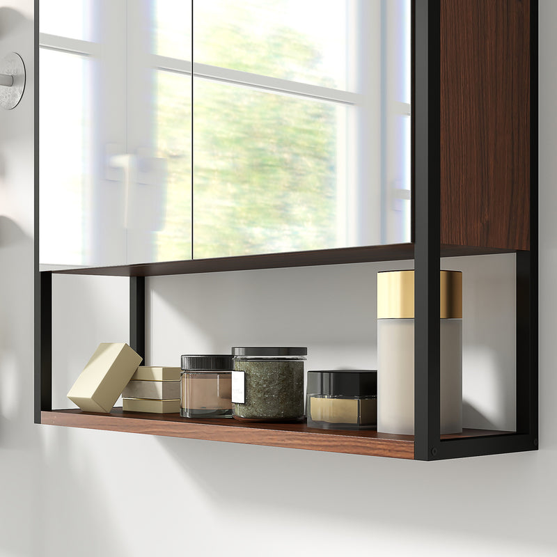 Bathroom Mirror Cabinet With Soft Close Doors And Adjustable Shelf For Storage, Natural Wood