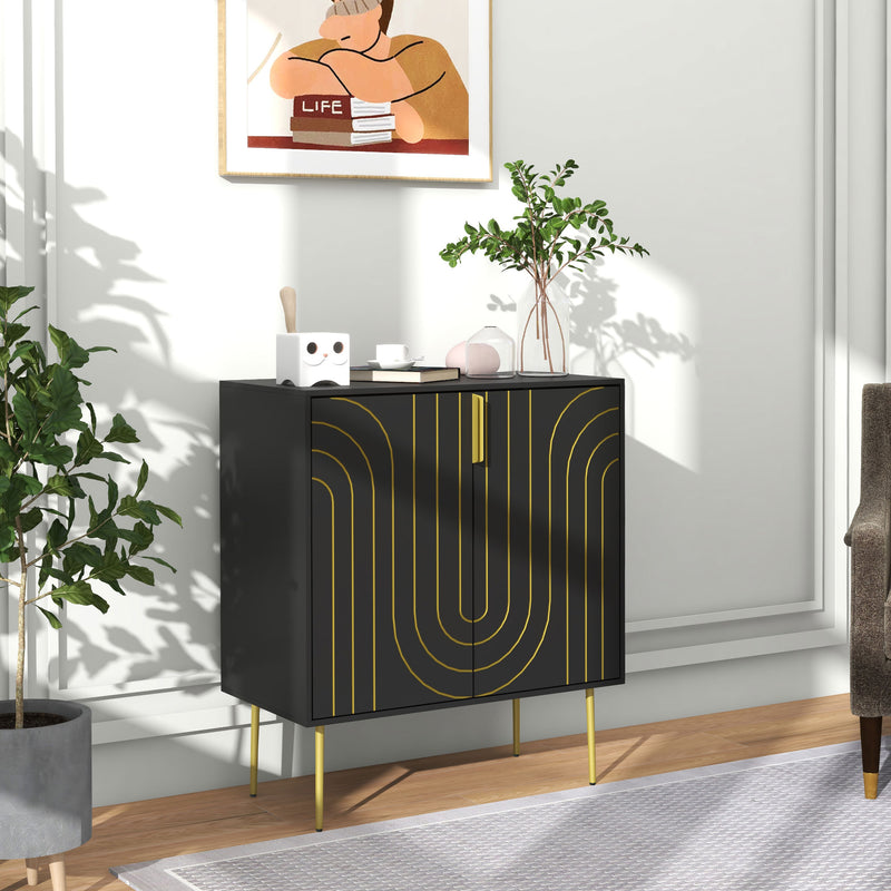 Art Deco Style Sideboard with Adjustable Shelf Ideal for Dining or Living Room Black Gold