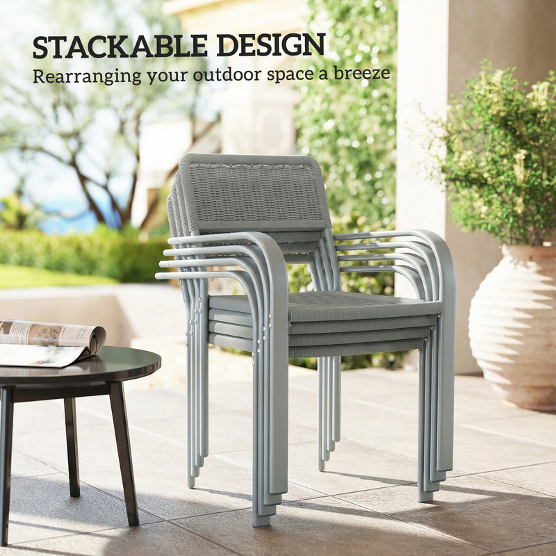 Garden Dining Chair Set of 4 Stackable Rattan Effect with Armrests Light Grey Outsunny