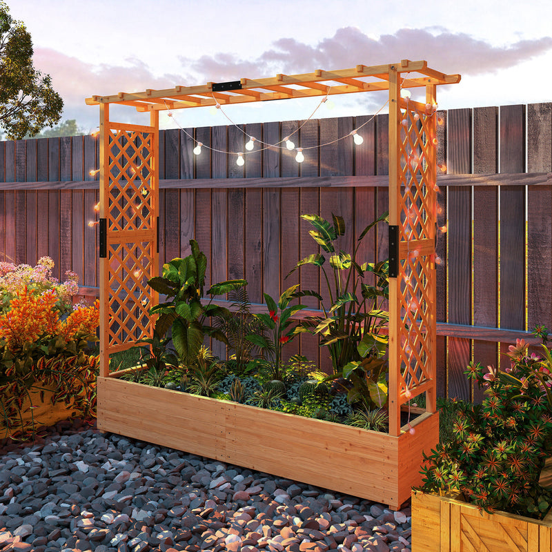 Large Wooden Garden Planter With Trellis Ideal for Climbing Plants Fir Wood Brown Outsunny