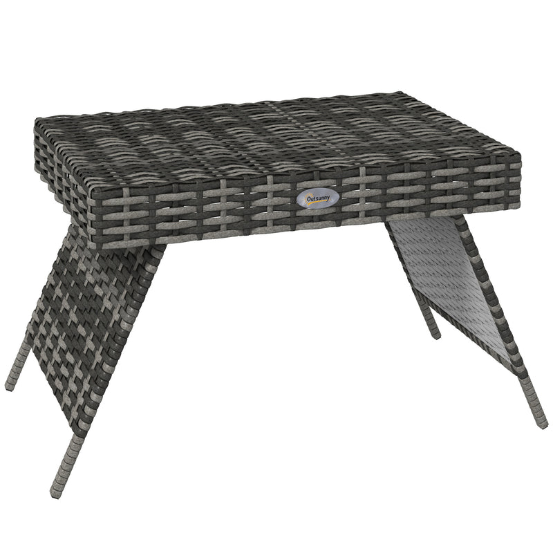 Foldable Rattan Garden Side Table with Steel Frame Space Saving Patio Coffee Table