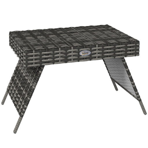 Foldable Rattan Garden Side Table with Steel Frame Space Saving Patio Coffee Table