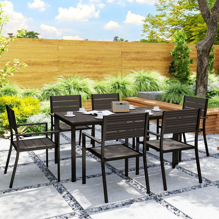 7 Piece Rattan Patio Dining Set With Rectangle Table and Stackable Chairs by Outsunny