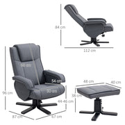 Charcoal Grey Swivel Recliner Chair with Footstool in Linen Fabric
