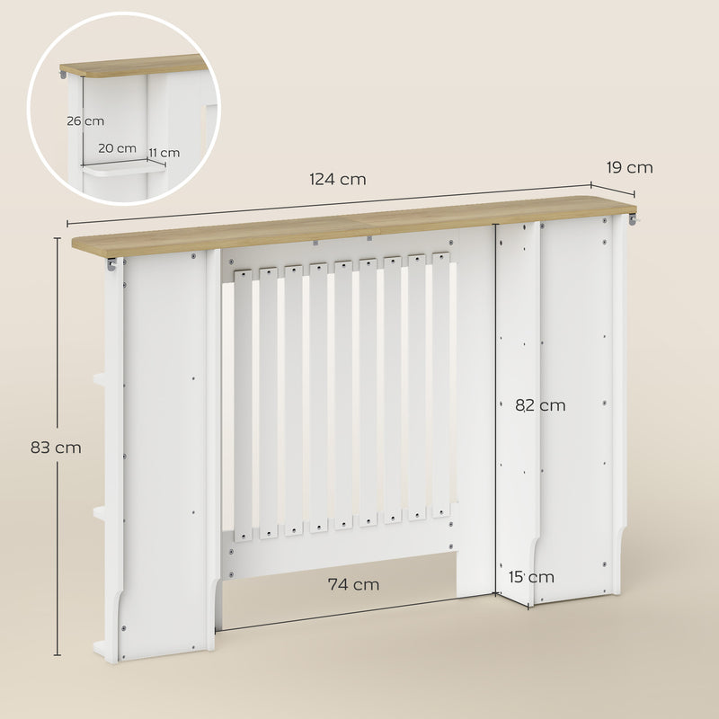 White Radiator Cover Cabinet with Open Shelves Ideal for Living Room or Hallway, 124W x 19D x 83H cm
