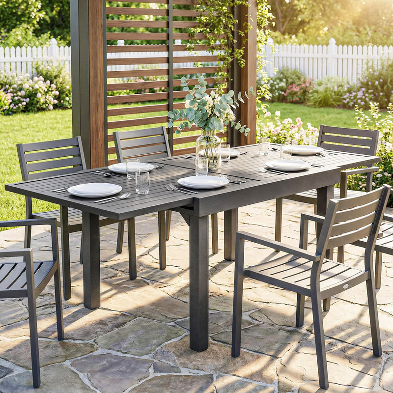Extendable Garden Dining Table for 4 to 8 People Weatherproof Aluminium Dark Grey Outsunny
