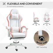 White and Pink Gaming Chair for Adults with Footrest Lumbar Support and Reclining Back