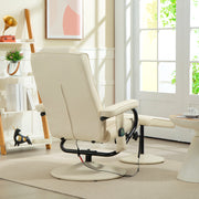Swivel Recliner Massage Chair with Footstool and Remote Control for Home Comfort, Cream White