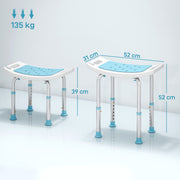 Height Adjustable Aluminium Shower Stool With Padded Seat and Drainage Holes, Turquoise