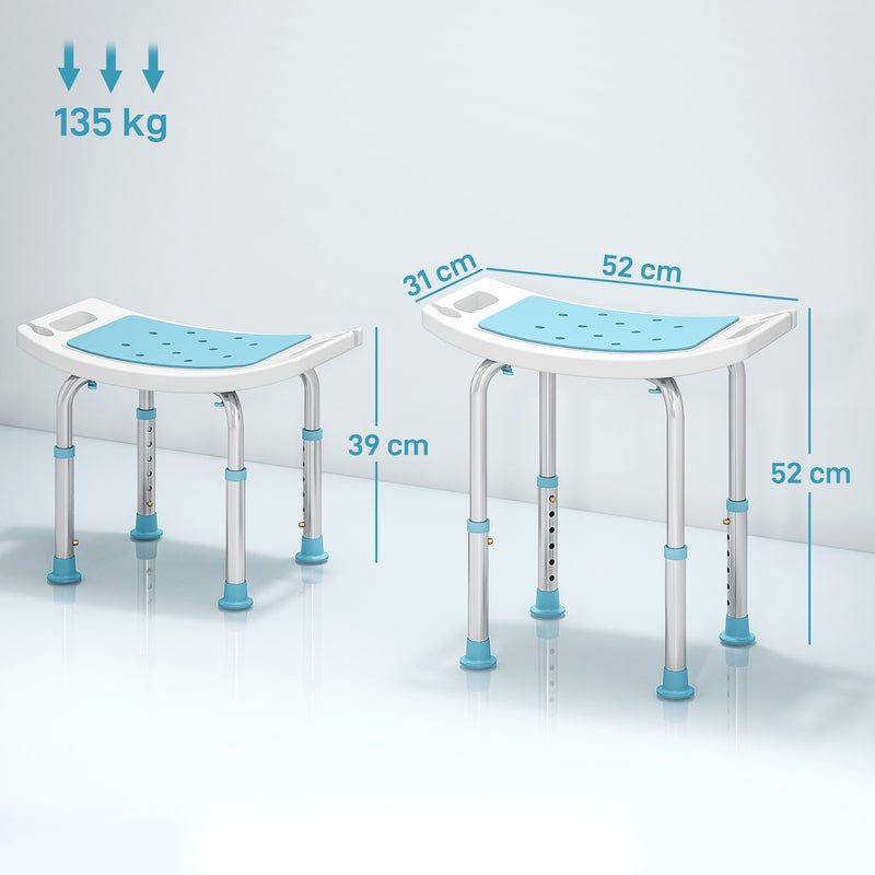 Height Adjustable Aluminium Shower Stool With Padded Seat and Drainage Holes, Turquoise